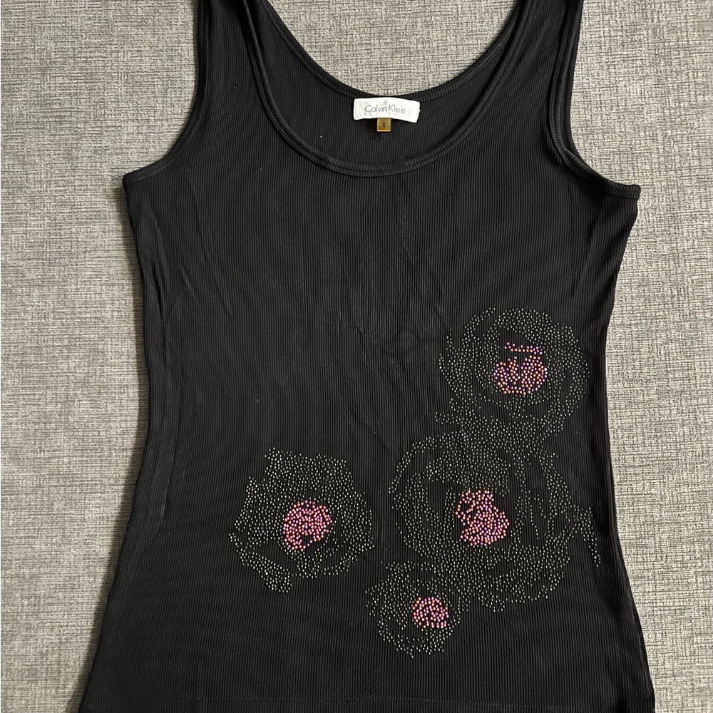 Calvin Klein Stud Embellished Black Tank Top Sz S